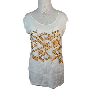 Sundance White Tee With Sequins And Bead Accents Size Small